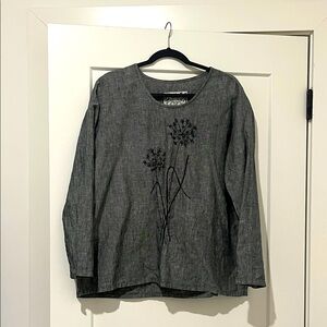 Gray Long Sleeve Top with Floral Design